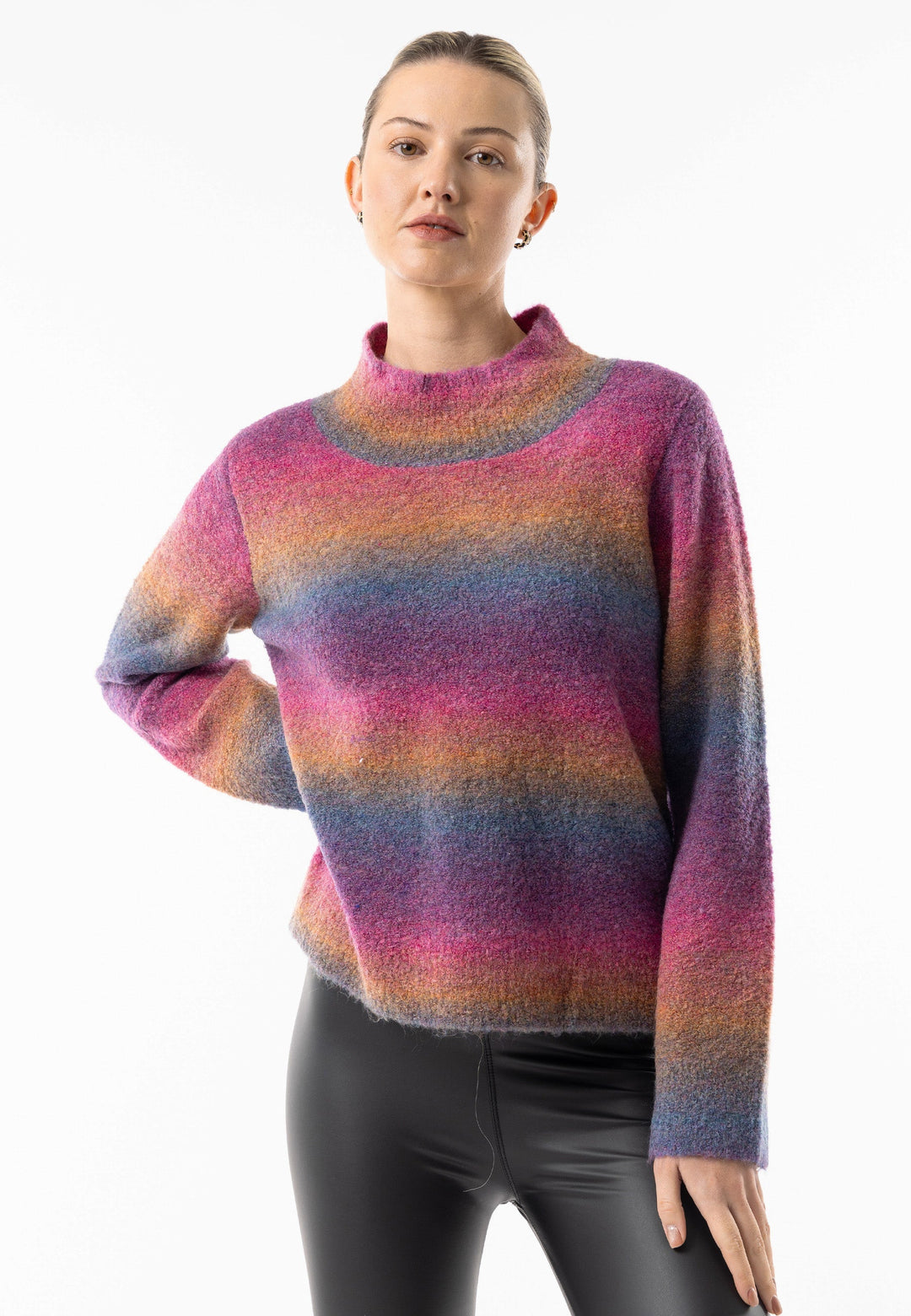(3P. PACK) Rainbow Ombre Mock Neck Jumper - jqwholesale.com