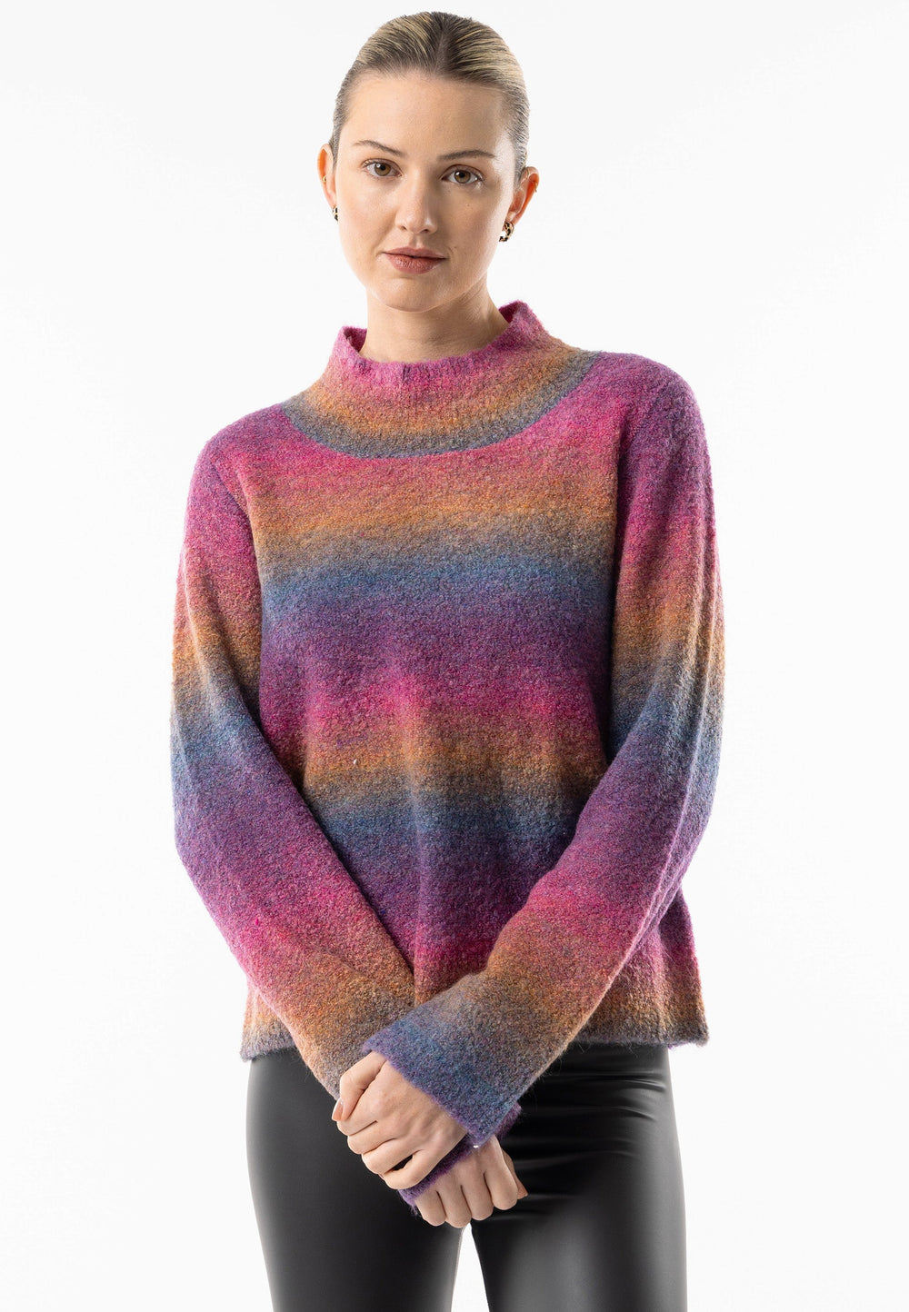 (3P. PACK) Rainbow Ombre Mock Neck Jumper - jqwholesale.com