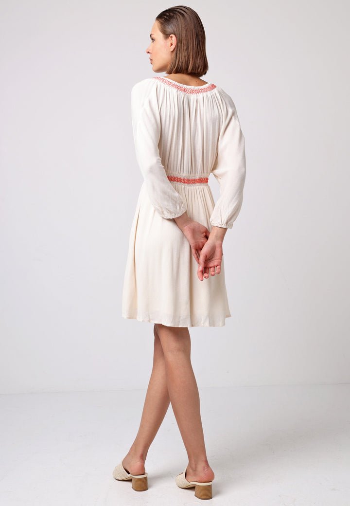 (5P.PACK) V-neck Batwing Mini Dress with Crochet Trim in Cream - jqwholesale.com