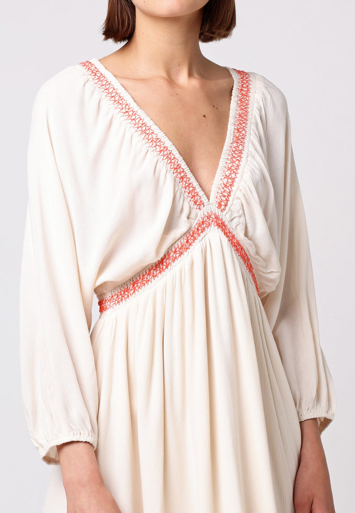 (5P.PACK) V-neck Batwing Mini Dress with Crochet Trim in Cream - jqwholesale.com