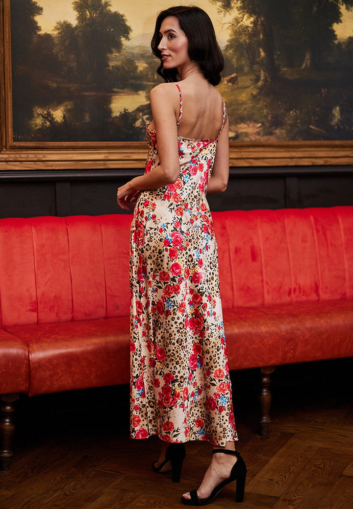 (5P.PACK) Maxi Cami Dress in Leopard Floral Satin - jqwholesale.com