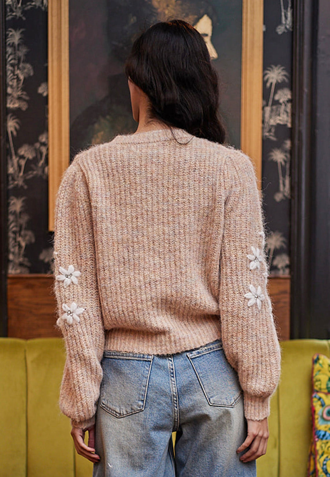 (3P.PACK) Beige Jumper with White Embroidered Flowers - jqwholesale.com