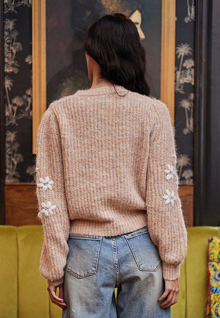 (3P.PACK) Beige Jumper with White Embroidered Flowers - jqwholesale.com