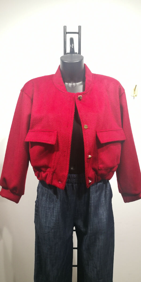 Short Suede-Look Jacket with Gold Buttons