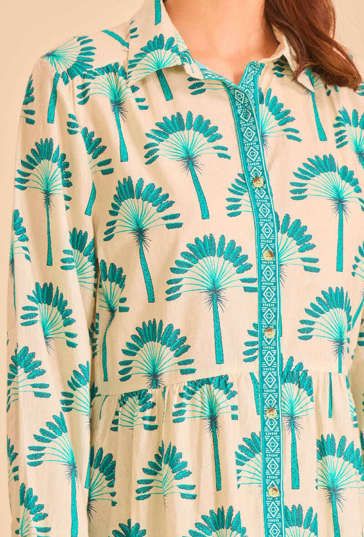 Mid-length bohemian cotton dress - Green