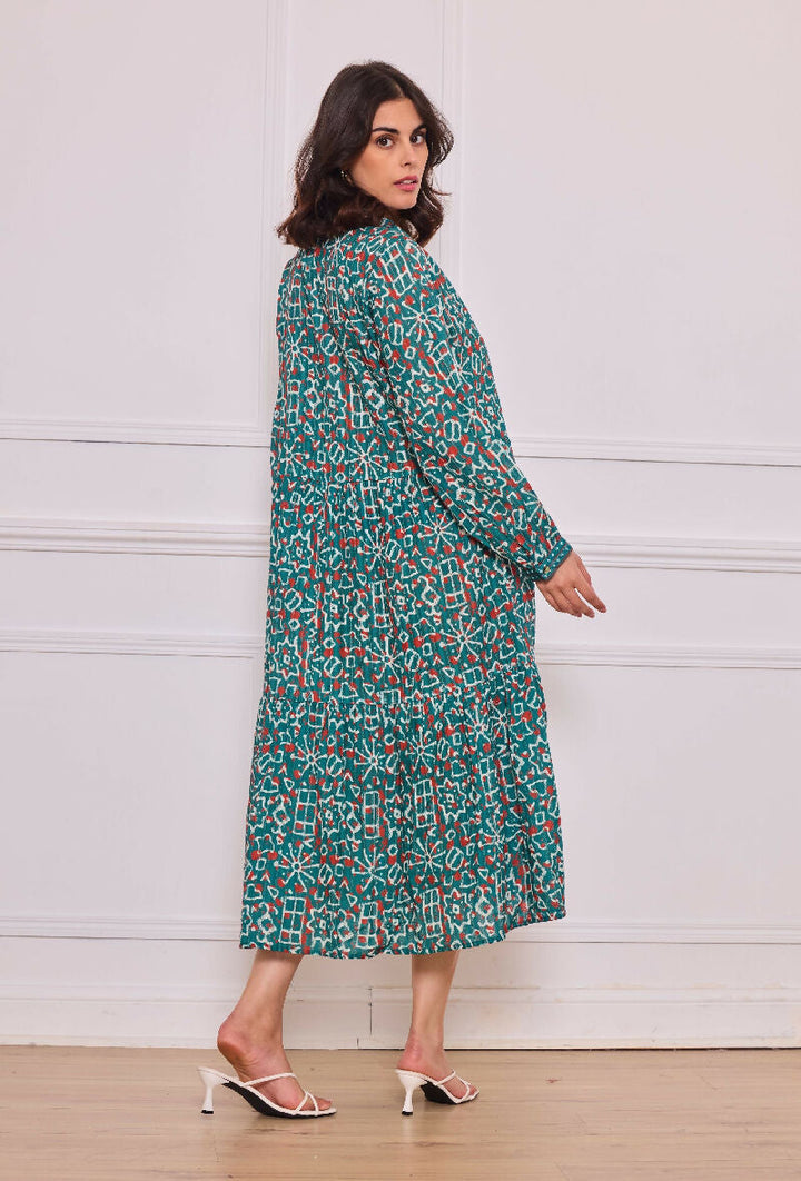 Mid-length cotton shirt dress - Green