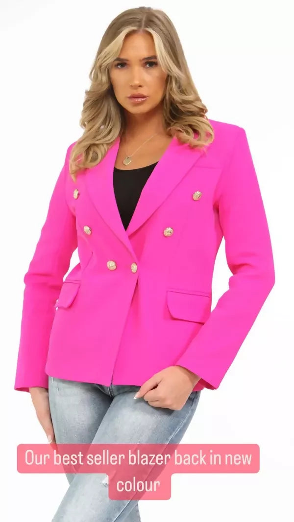 (4P. PACK) Fuchsia Pink Classic Tailored Blazer - jqwholesale.com