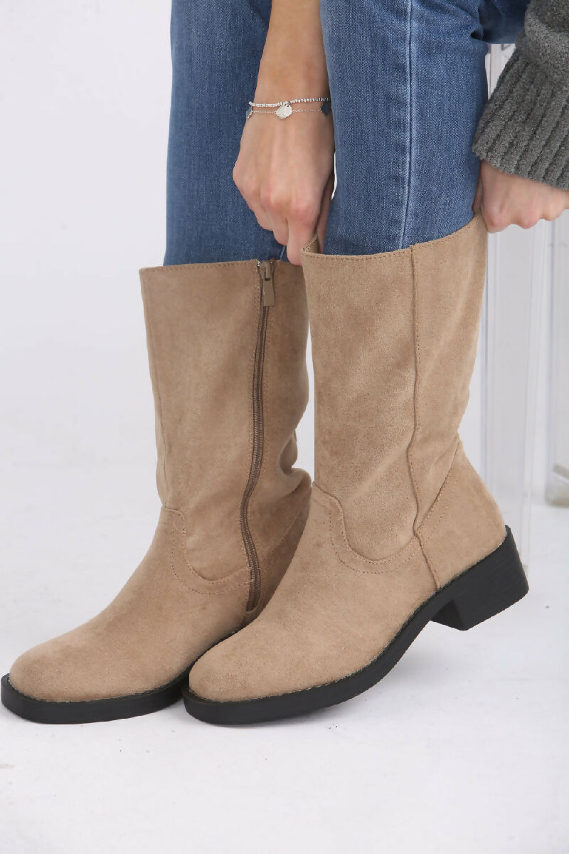 Camel Suede Designer Calf High Flat Boot (PACK OF 12 PAIRS UK3-UK8)