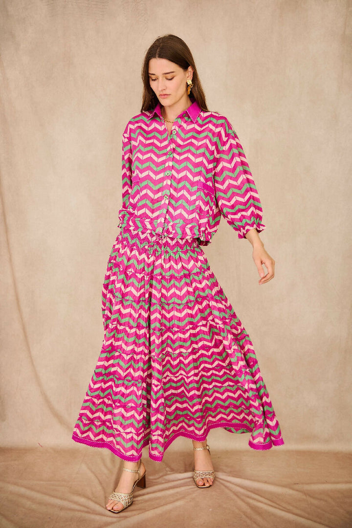 Long bohemian smock skirt - Fuchsia