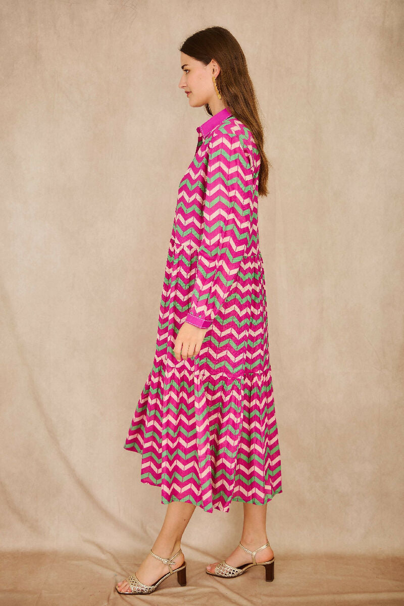 Mid-length cotton dress - Fuchsia