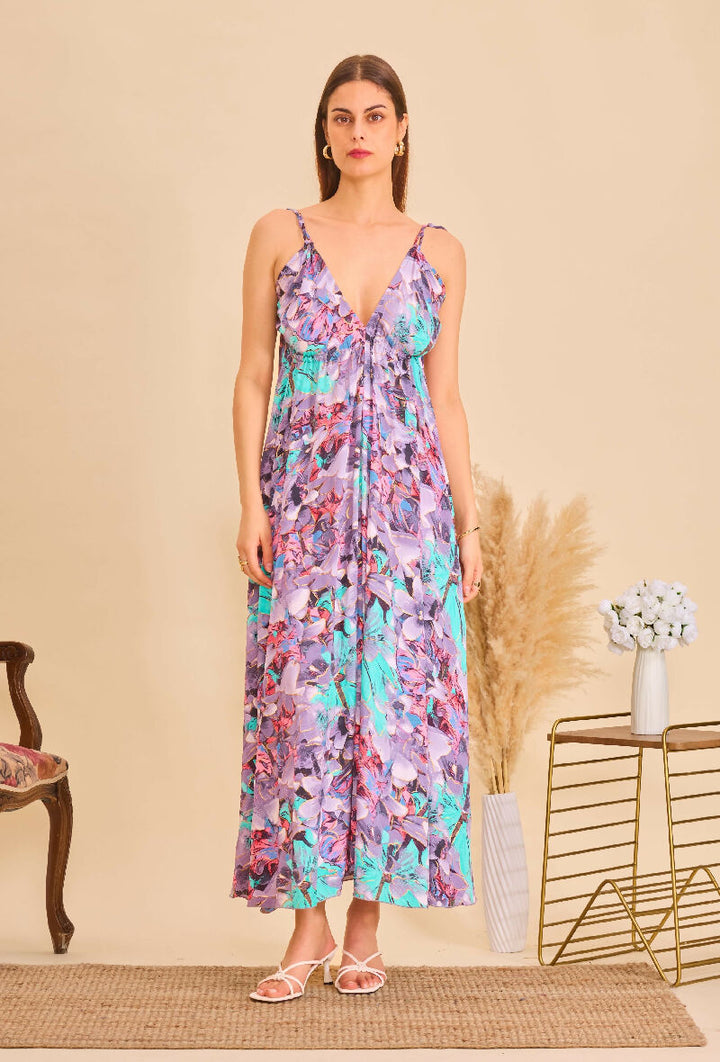 Long bohemian silk backless dress - Gray