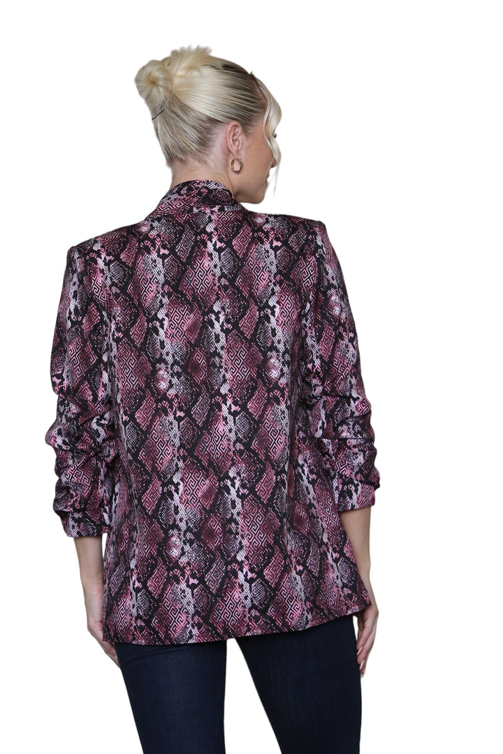 (6P.PACK) Oversized Reptile Print Rouched Sleeve Blazer - jqwholesale.com