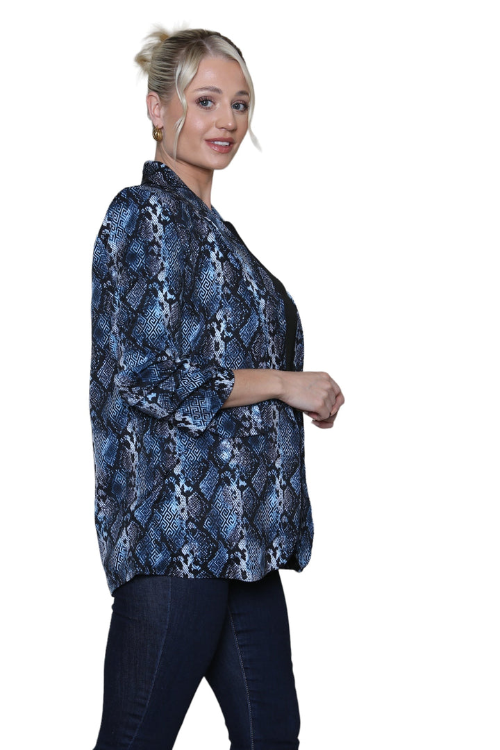 (6P.PACK) Oversized Reptile Print Rouched Sleeve Blazer - jqwholesale.com