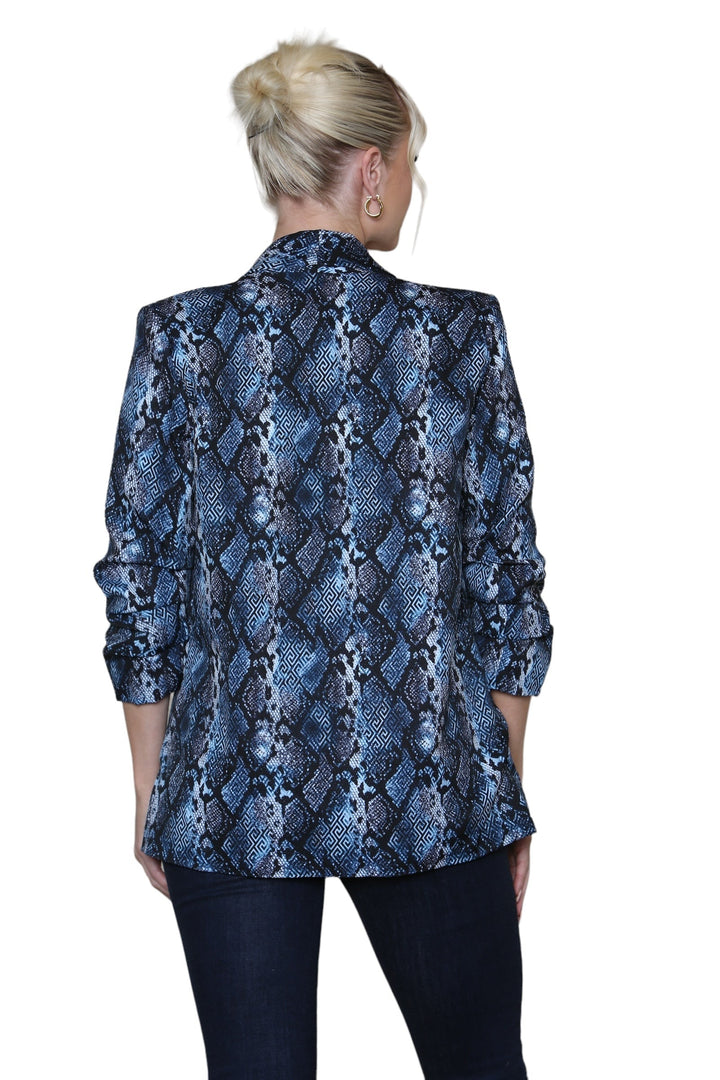 (6P.PACK) Oversized Reptile Print Rouched Sleeve Blazer - jqwholesale.com
