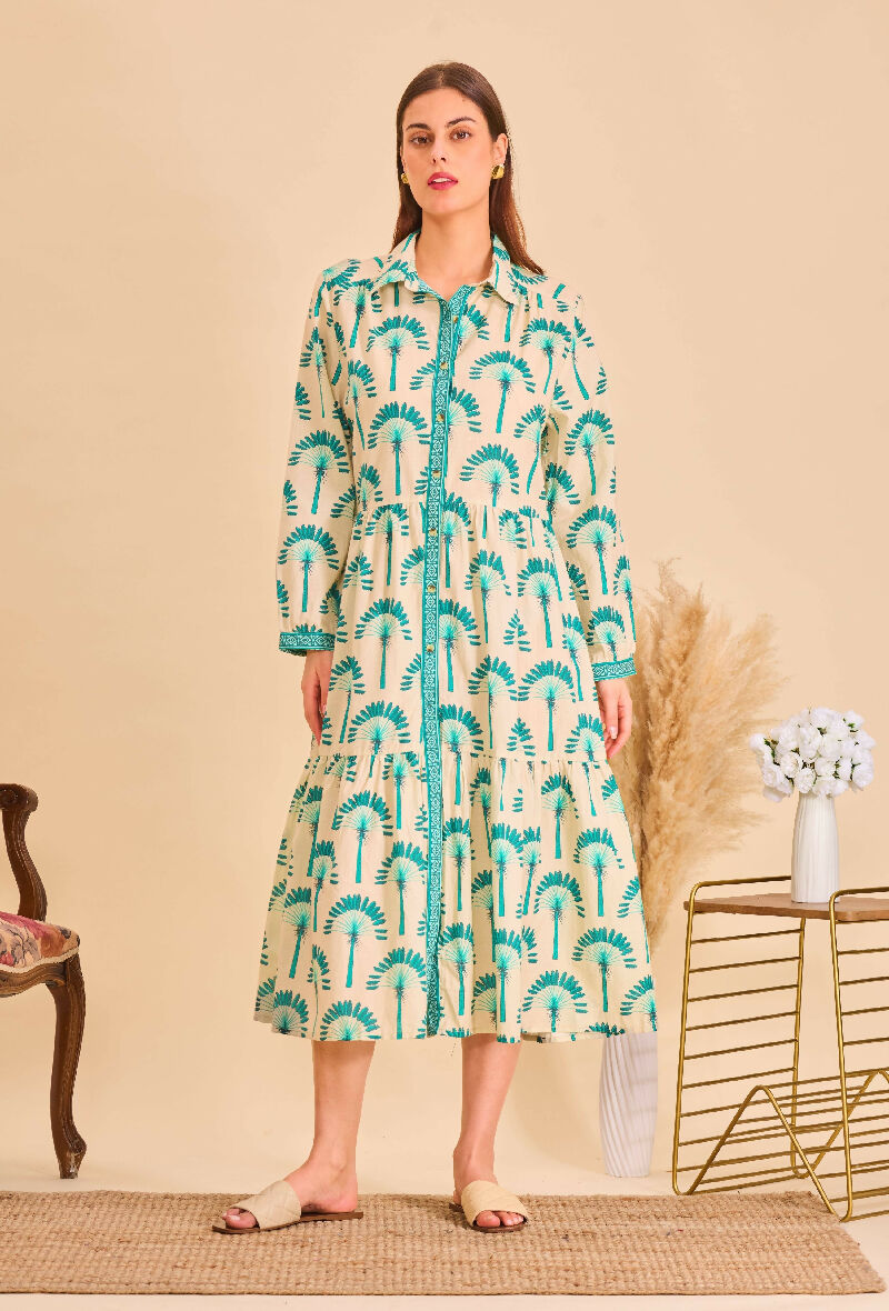 Mid-length bohemian cotton dress - Green