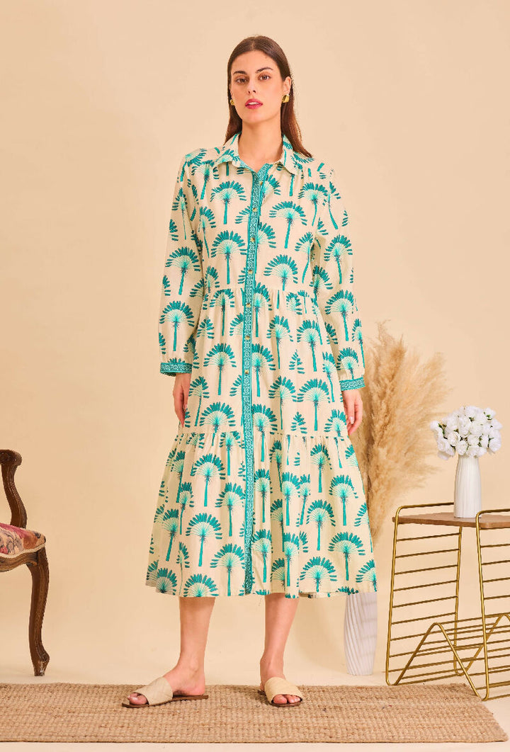 Mid-length bohemian cotton dress - Green