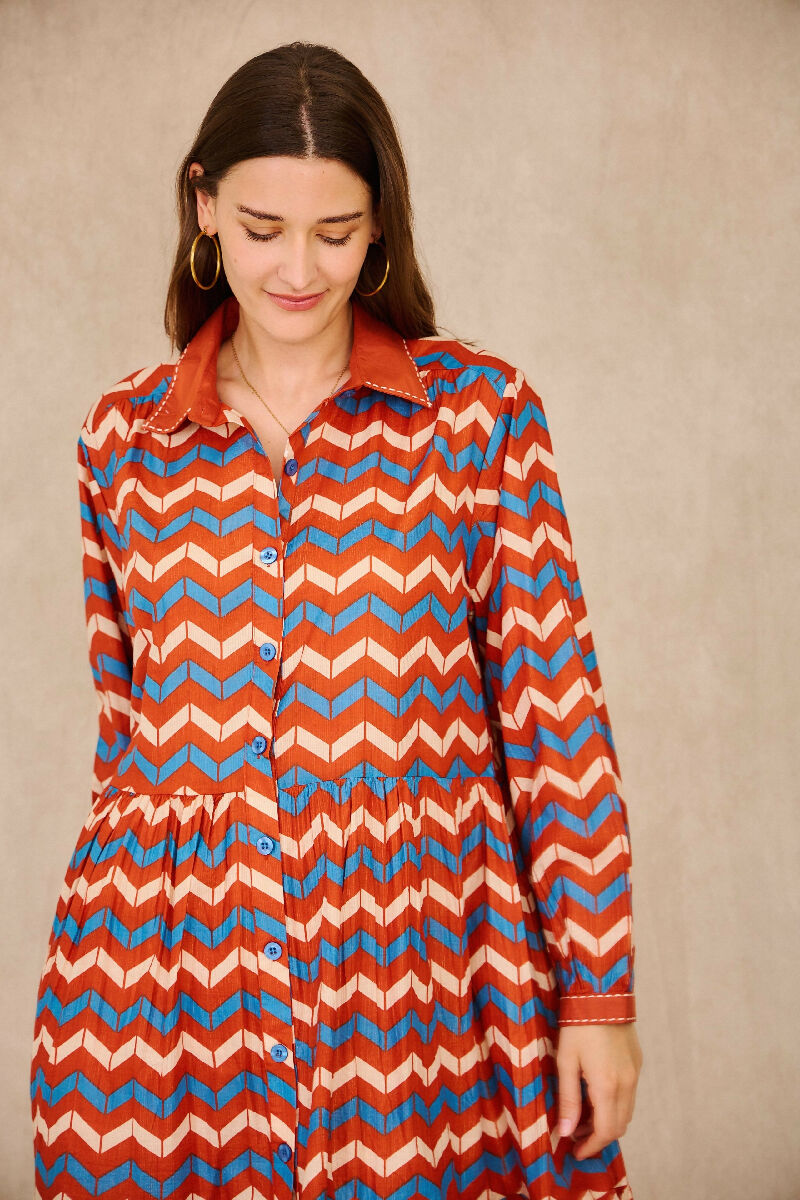 Mid-length cotton dress - Orange