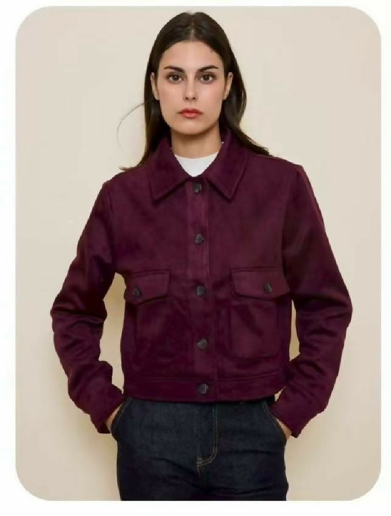 (3P.PACK) Short suede jacket - Burgundy - jqwholesale.com