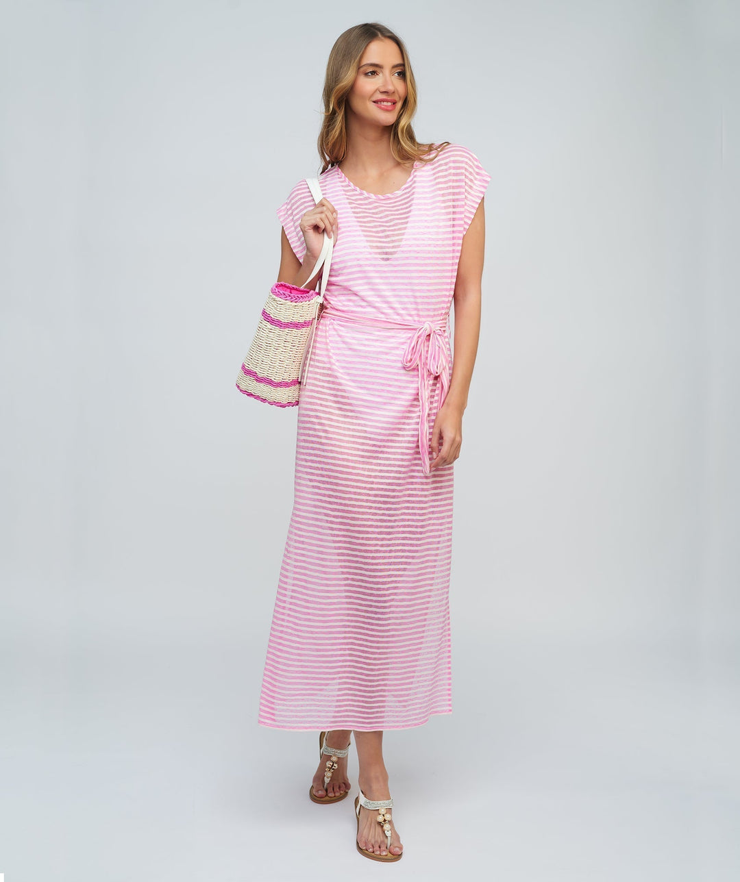 Flo Maxi Dress - Pink/White - jqwholesale.com