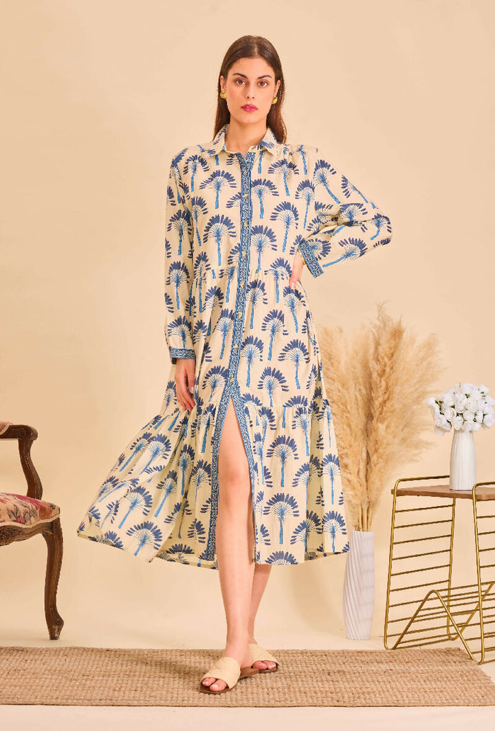 Mid-length bohemian cotton dress - Navy