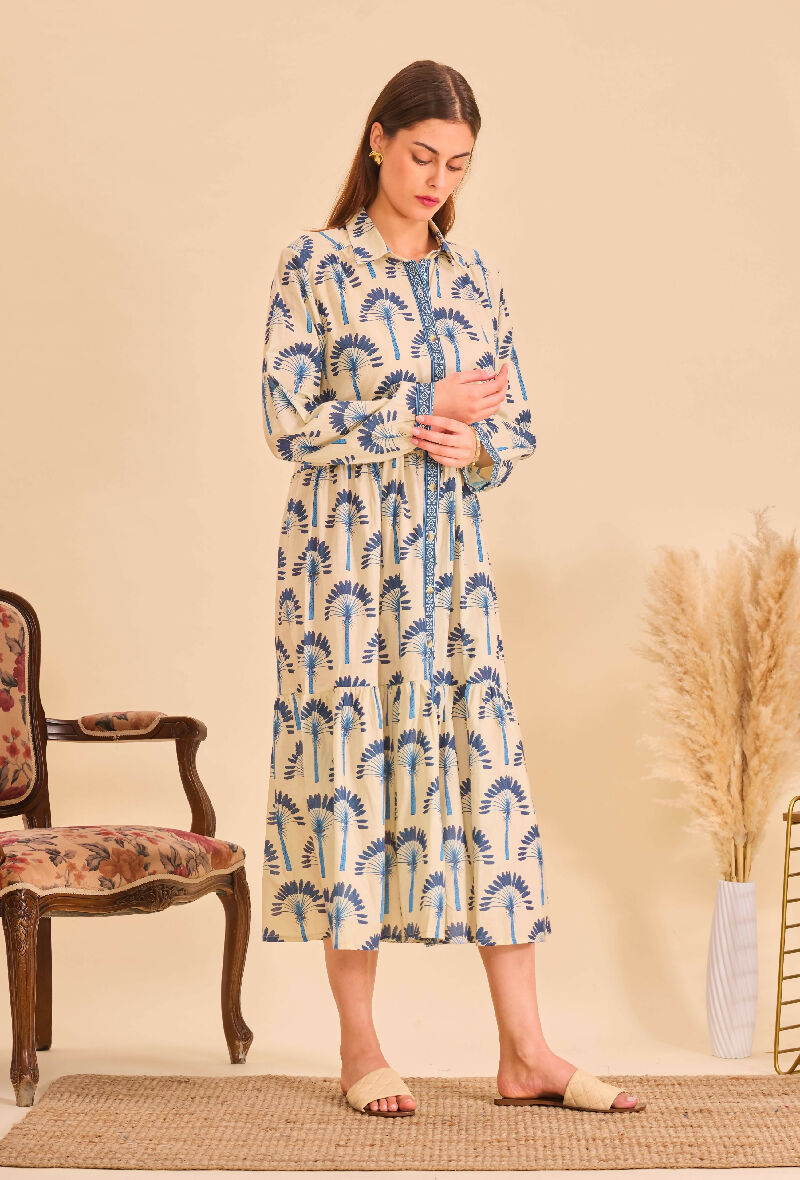 Mid-length bohemian cotton dress - Navy