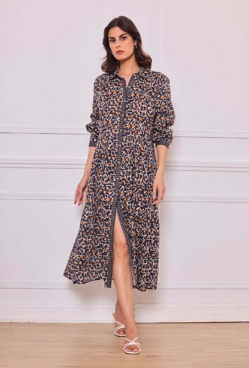 Mid-length cotton shirt dress - Blue