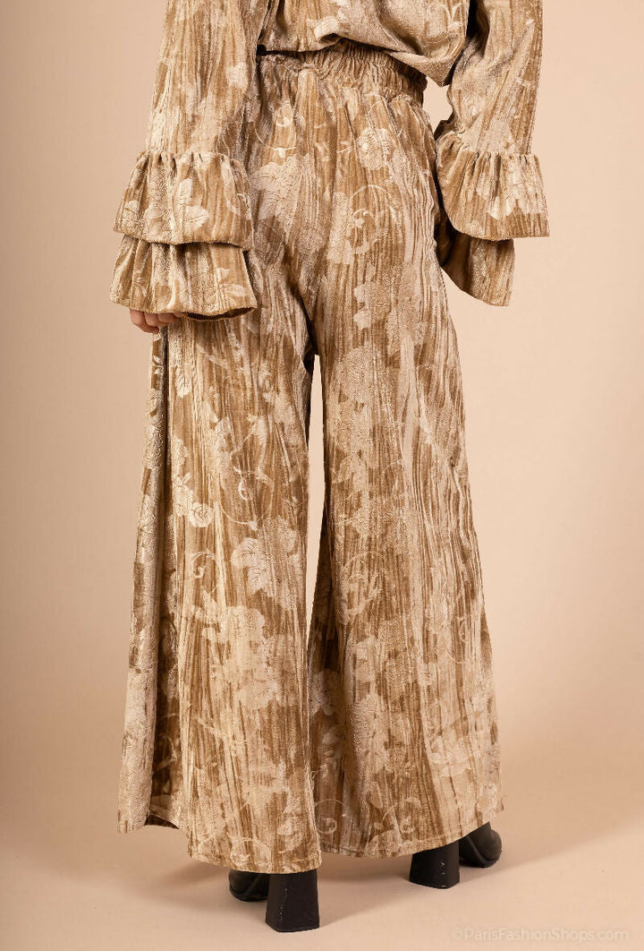 Embroidered Velvet Palazzo Trousers