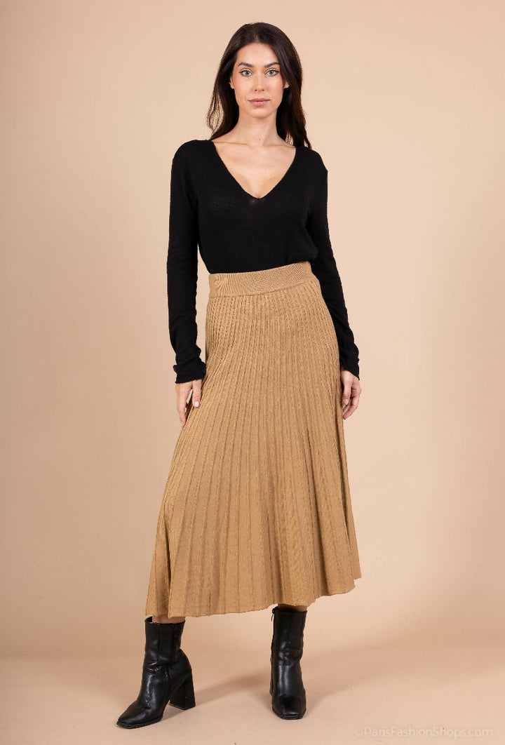 Knit Pleated Midi Skirt