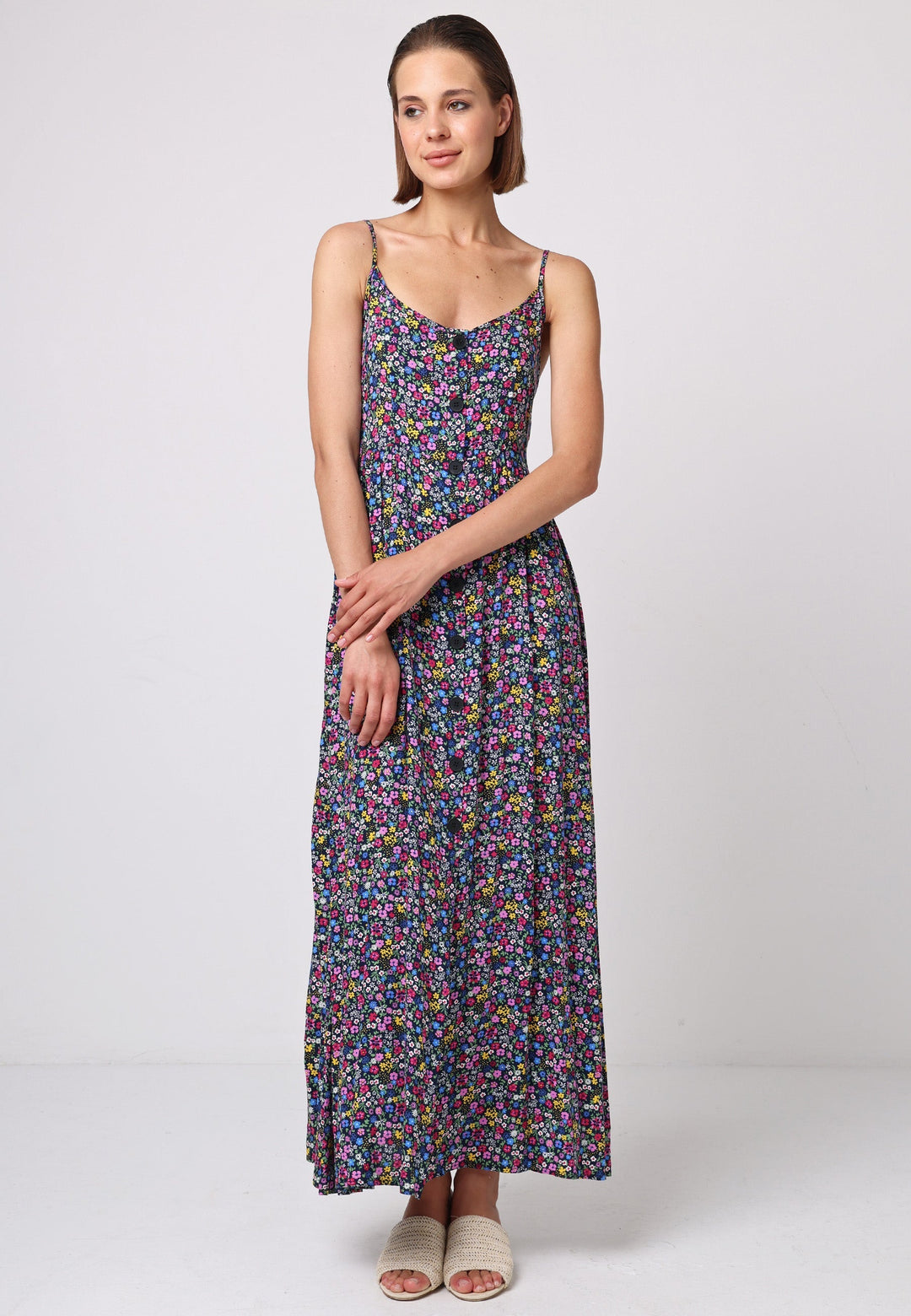 Cami Shirred Back Button Detail Maxi Dress - ANGELEYE