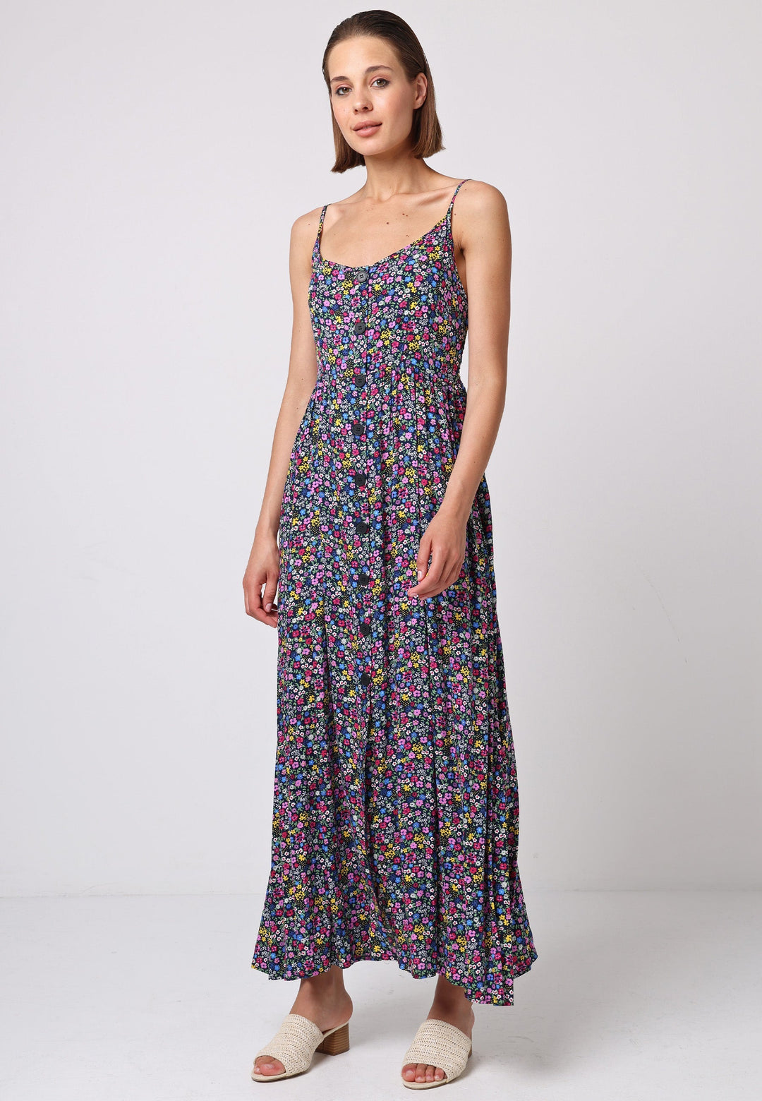 Cami Shirred Back Button Detail Maxi Dress - ANGELEYE