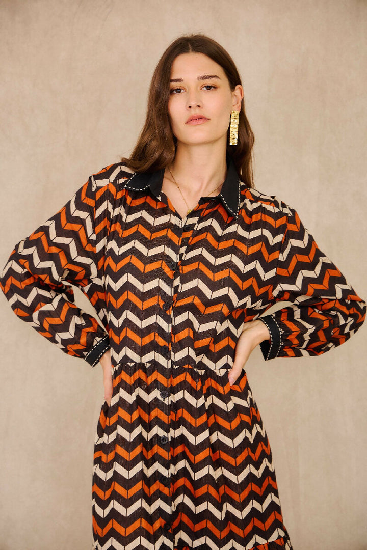 Mid-length cotton dress - black