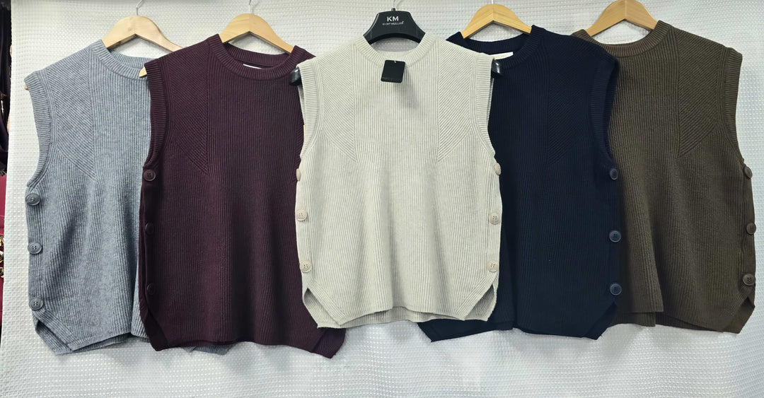 Ribbed Detailed Side Buttoned Slip Knit (2p.pack)