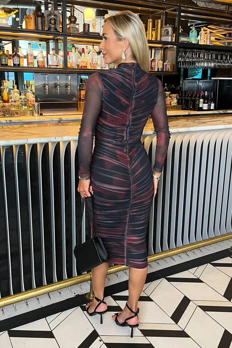 1752772500_Burgundy-And-Black-Smudge-Print-Long-Sleeve-Ruched-Bodycon-Mesh-Midi-Dress-5_800x