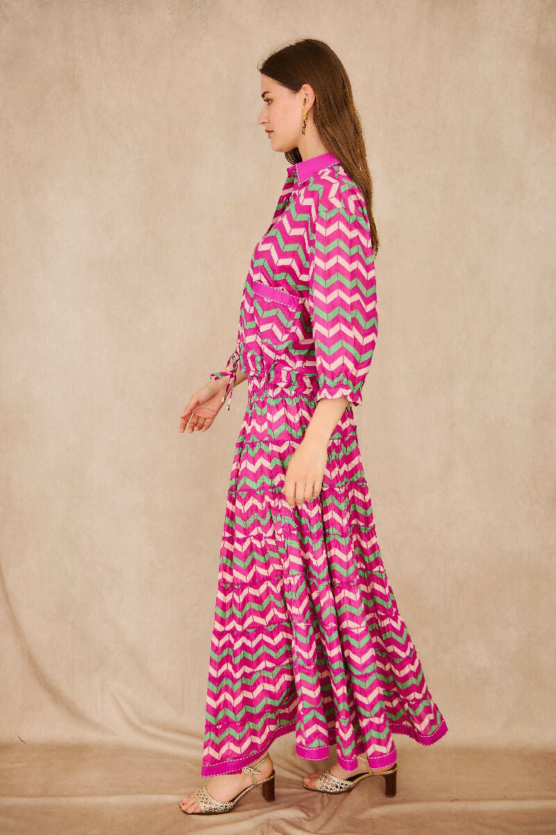 Long bohemian smock skirt - Fuchsia