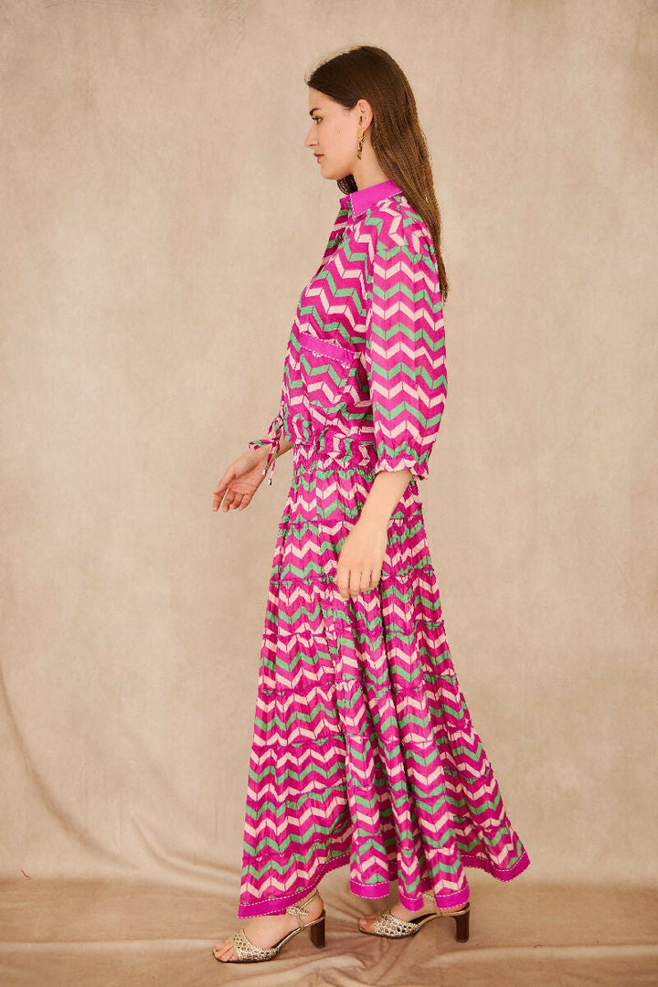Long bohemian smock skirt - Fuchsia
