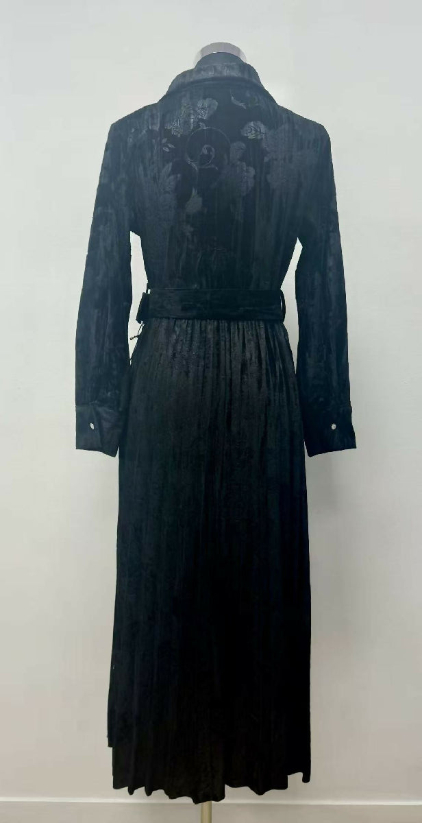 Embroidered Velvet Long Dress