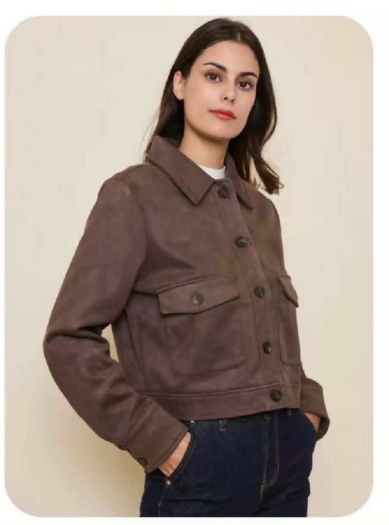 (3P.Pack) Short suede jacket - Dark Taupe - jqwholesale.com