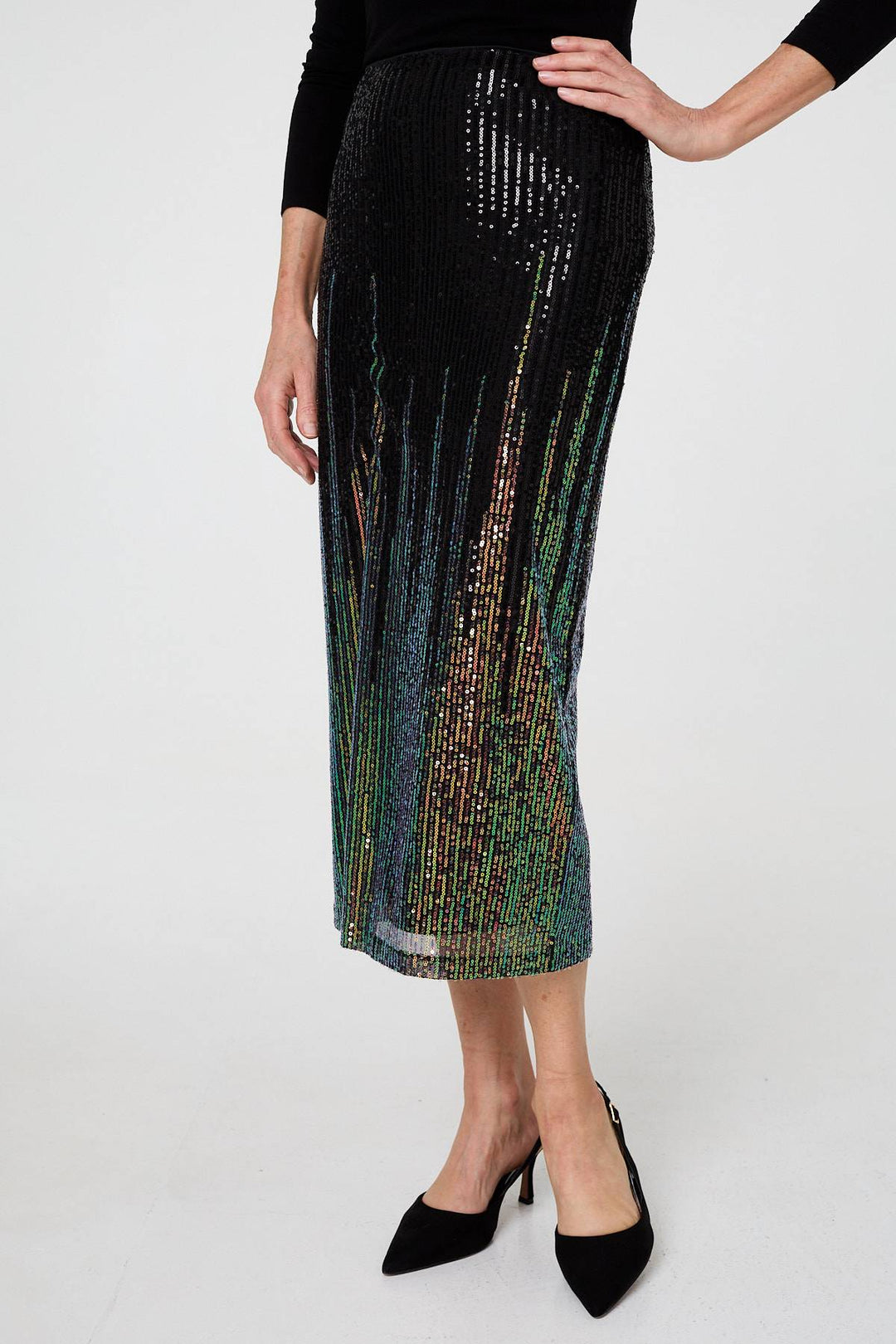Sequin Embellished Pencil Midi Skirt