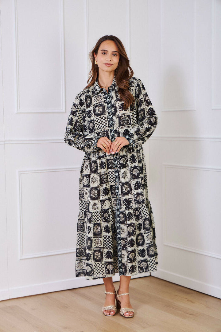 Mid-length cotton shirt dress - Black