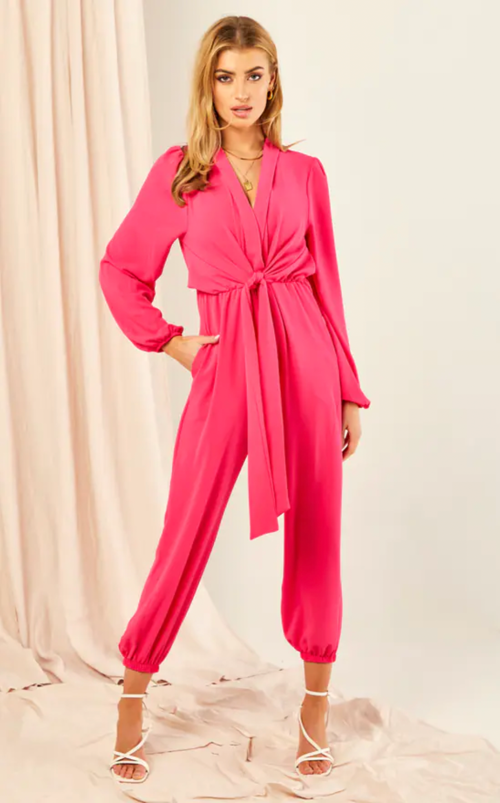 Jessica Wrap Jumpsuit in Pink - jqwholesale.com