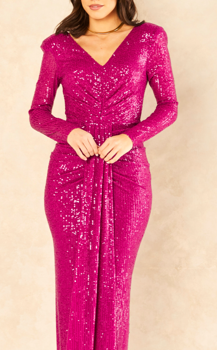 Long sleeve Pink Sequin Maxi Dress - jqwholesale.com