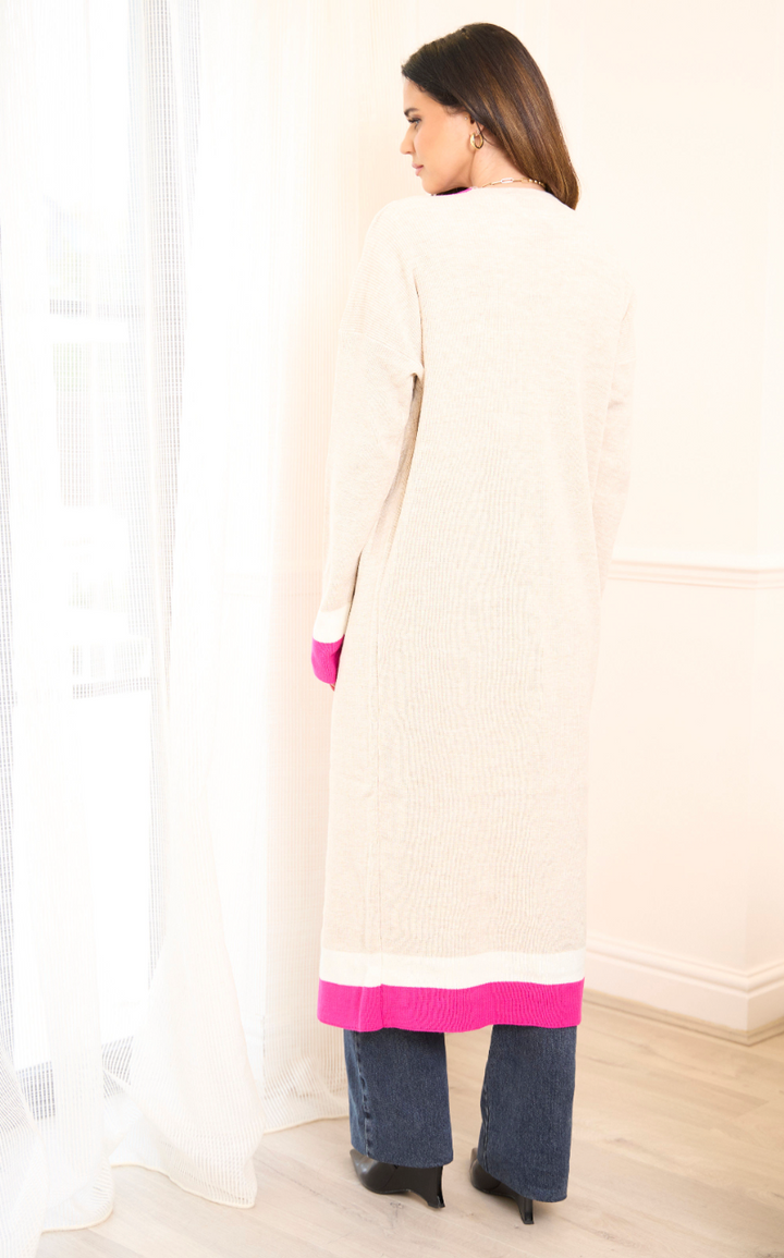 Longline ColourBlock Cardigan in Beige/Pink - jqwholesale.com