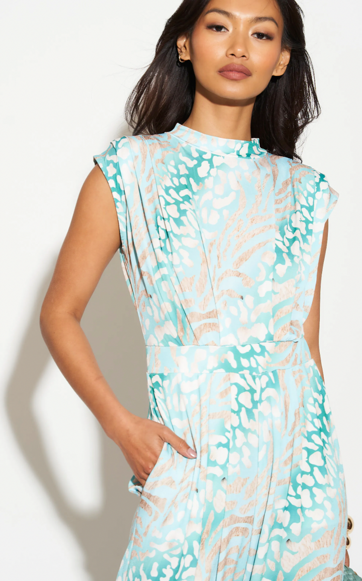 Sarry High neck Jumpsuit in Leopard Green print - jqwholesale.com
