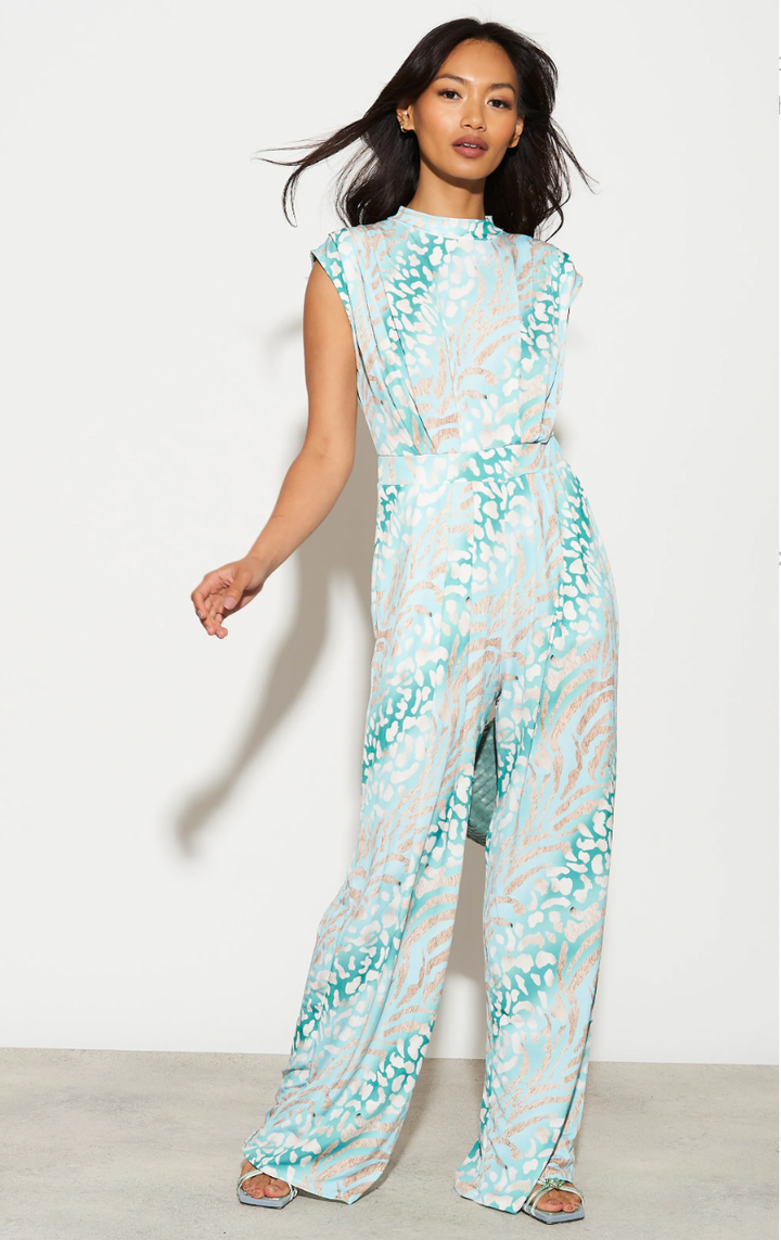 Sarry High neck Jumpsuit in Leopard Green print - jqwholesale.com