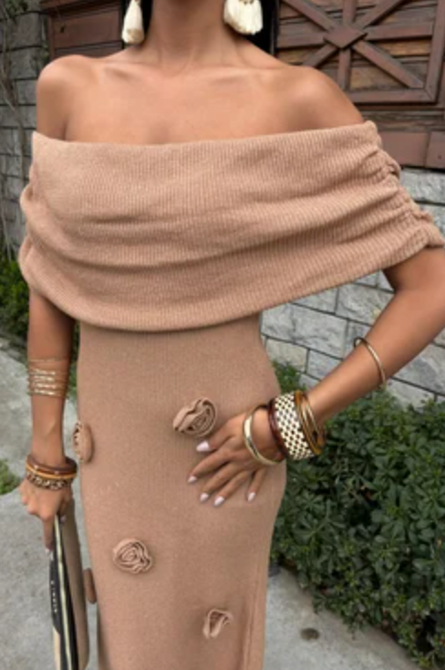 Bardot Knitted Midi Maxi Dress with Rose detailing 2863