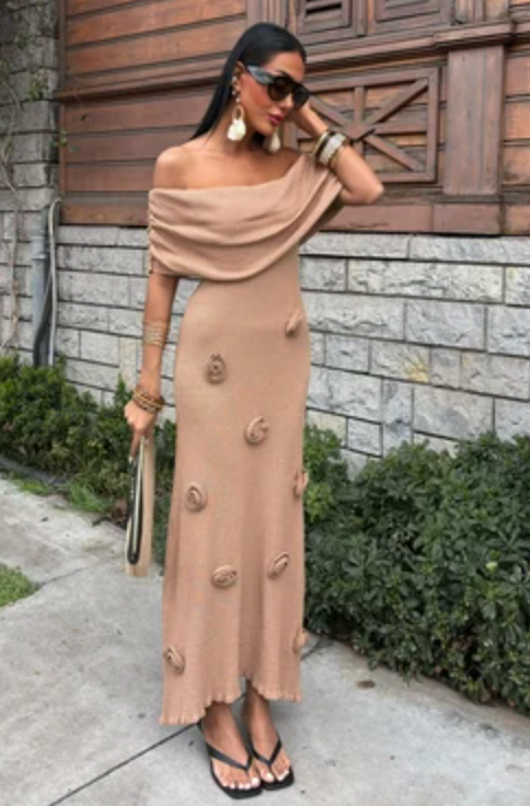 Bardot Knitted Midi Maxi Dress with Rose detailing 2863
