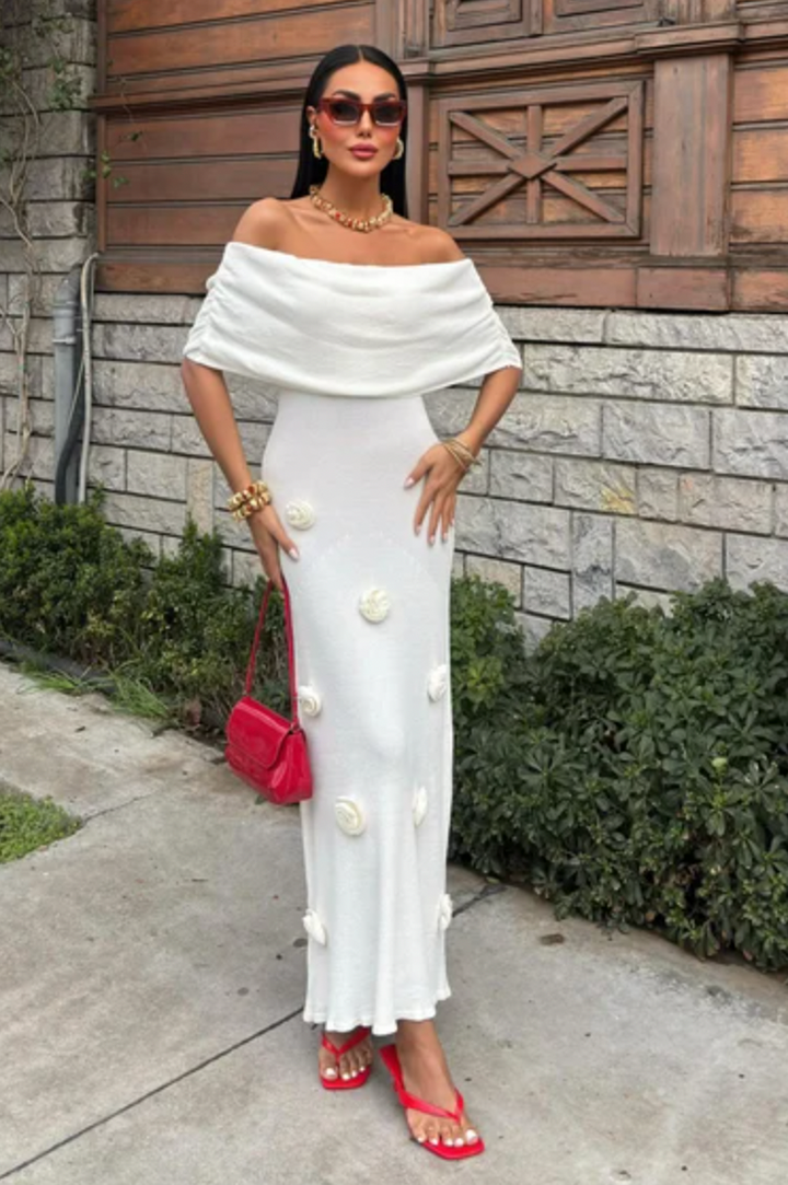 Bardot Knitted Midi Maxi Dress with Rose detailing 2863