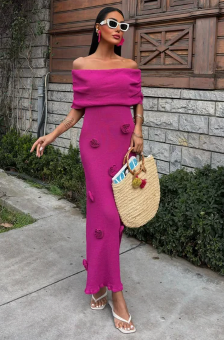Bardot Knitted Midi Maxi Dress with Rose detailing 2863
