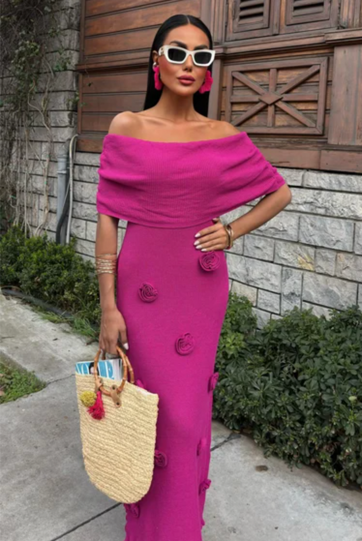 Bardot Knitted Midi Maxi Dress with Rose detailing 2863
