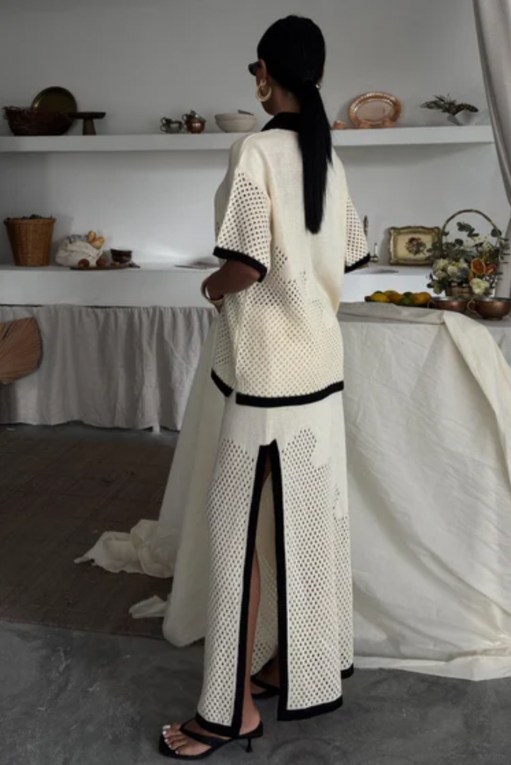 Polo Neck Oversize Shirt and Maxi Skirt Knitted Co ord set 10137